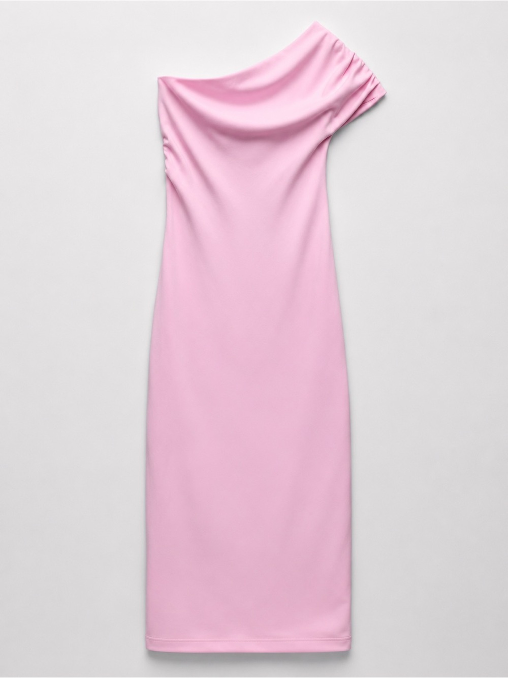 Zara Women’s Pink One Shoulder Rib Knit Midi Dress Size Large Bodycon Stretch - Picture 2 of 4